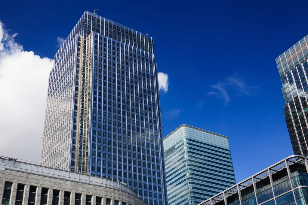 Modern glass office buildings